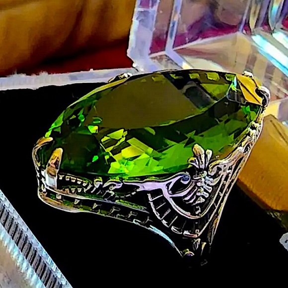 Sterling Silver Aquamarine Zircon Ring, Large Stone, Cocktail - Picture 8 of 9